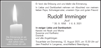 Traueranzeige von Rudolf Imminger von SÜDWEST PRESSE Ausgabe Ulm/Neu-Ulm