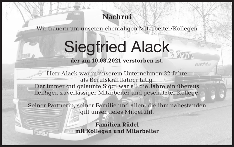  Traueranzeige für Siegfried Alack vom 28.08.2021 aus Haller Tagblatt