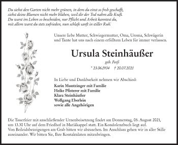 Traueranzeige von Ursula Steinhäußer von Hohenloher Tagblatt