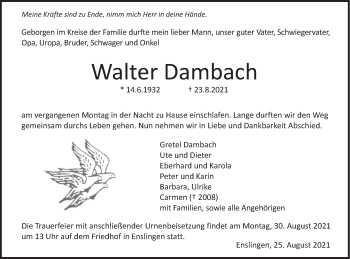 Traueranzeige von Walter Dambach von Haller Tagblatt