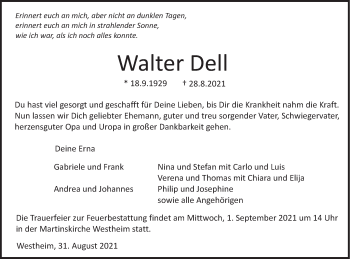 Traueranzeige von Walter Dell von Haller Tagblatt