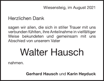 Traueranzeige von Walter Hausch von Geislinger Zeitung