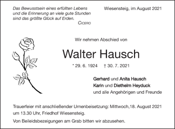 Traueranzeige von Walter Hausch von Geislinger Zeitung