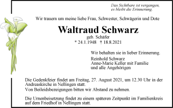 Traueranzeige von Waltraud Schwarz von SÜDWEST PRESSE Ausgabe Ulm/Neu-Ulm