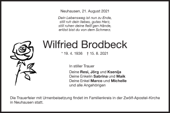 Traueranzeige von Wilfried Brodbeck von Metzinger-Uracher Volksblatt