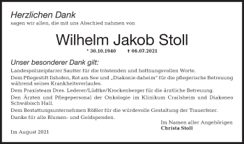 Traueranzeige von Wilhelm Jakob Stoll von Haller Tagblatt