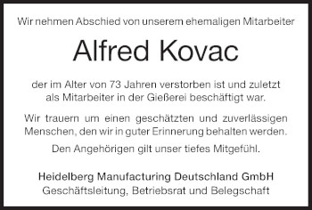 Traueranzeige von Alfred Kovac von Geislinger Zeitung