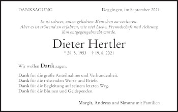 Traueranzeige von Dieter Hertler von Geislinger Zeitung