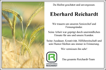 Traueranzeige von Eberhard Reichardt von SÜDWEST PRESSE Ausgabe Ulm/Neu-Ulm