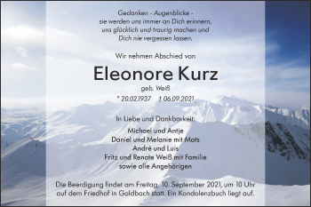 Traueranzeige von Eleonore Kurz von Hohenloher Tagblatt