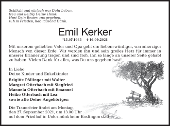 Traueranzeige von Emil Kerker von Haller Tagblatt