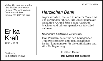 Traueranzeige von Erika Kreft von Hohenloher Tagblatt