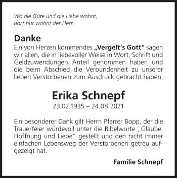 Traueranzeige von Erika Schnepf von NWZ Neue Württembergische Zeitung