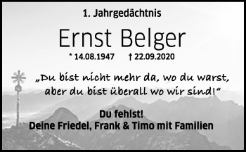 Traueranzeige von Ernst Belger von NWZ Neue Württembergische Zeitung