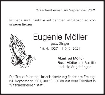 Traueranzeige von Eugenie Möller von NWZ Neue Württembergische Zeitung