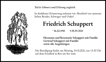 Traueranzeige von Friedrich Schuppert von Hohenloher Tagblatt