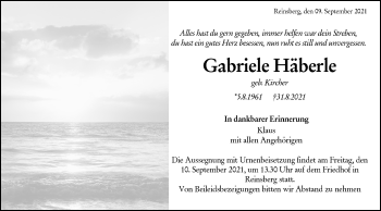 Traueranzeige von Gabriele Häberle von Haller Tagblatt