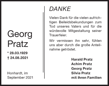 Traueranzeige von Georg Pratz von Hohenloher Tagblatt