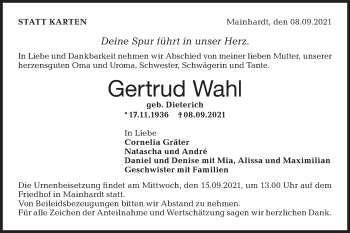 Traueranzeige von Gertrud Wahl von Haller Tagblatt