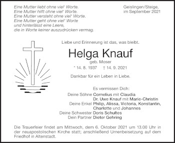 Traueranzeige von Helga Knauf von Geislinger Zeitung