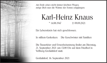 Traueranzeige von Karl-Heinz Knaus von Haller Tagblatt