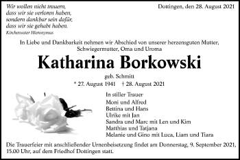 Traueranzeige von Katharina Borkowski von Alb-Bote/Metzinger-Uracher Volksblatt