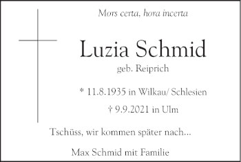 Traueranzeige von Luzia Schmid von SÜDWEST PRESSE Ausgabe Ulm/Neu-Ulm