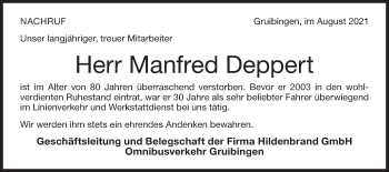 Traueranzeige von Manfred Deppert von NWZ Neue Württembergische Zeitung/Geislinger Zeitung