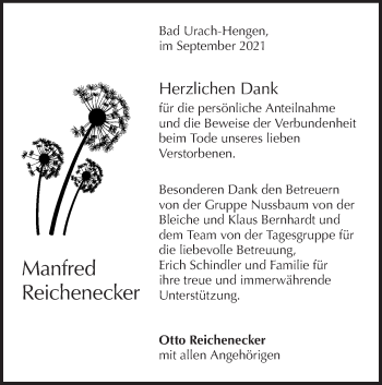 Traueranzeige von Manfred Reichenecker von Metzinger-Uracher Volksblatt