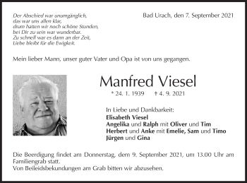 Traueranzeige von Manfred Viesel von Metzinger-Uracher Volksblatt