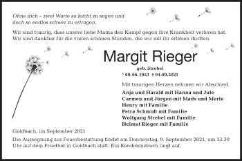 Traueranzeige von Margit Rieger von Hohenloher Tagblatt