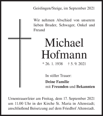 Traueranzeige von Michael Hofmann von Geislinger Zeitung