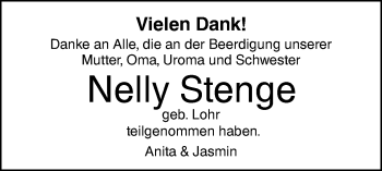 Traueranzeige von Nelly Stenge von SÜDWEST PRESSE Ausgabe Ulm/Neu-Ulm