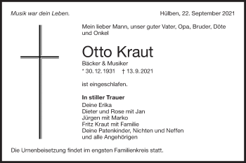 Traueranzeige von Otto Kraut von Metzinger-Uracher Volksblatt