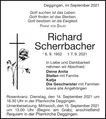 Traueranzeige von Richard Scherrbacher von Geislinger Zeitung