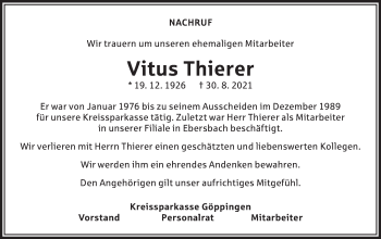 Traueranzeige von Vitus Thierer von NWZ Neue Württembergische Zeitung/Geislinger Zeitung