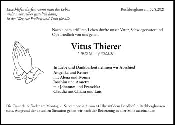 Traueranzeige von Vitus Thierer von NWZ Neue Württembergische Zeitung