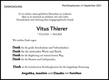 Traueranzeige von Vitus Thierer von NWZ Neue Württembergische Zeitung/Geislinger Zeitung