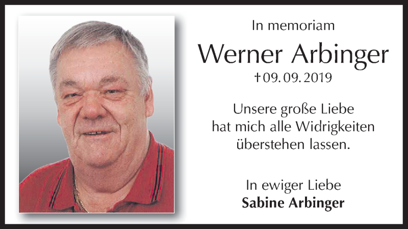  Traueranzeige für Werner Arbinger vom 09.09.2021 aus Haller Tagblatt