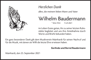 Traueranzeige von Wilhelm Baudermann von Haller Tagblatt