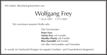 Traueranzeige von Wolfgang Frey von NWZ Neue Württembergische Zeitung