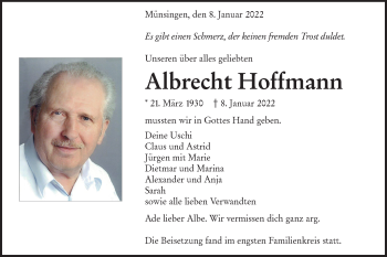 Traueranzeige von Albrecht Hoffmann von Alb-Bote/Metzinger-Uracher Volksblatt