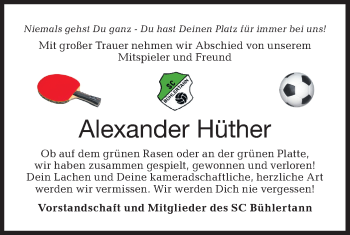 Traueranzeige von Alexander Hüther von Haller Tagblatt