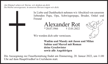 Traueranzeige von Alexander Rot von Hohenloher Tagblatt