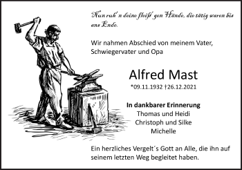 Traueranzeige von Alfred Mast von Illertal Bote