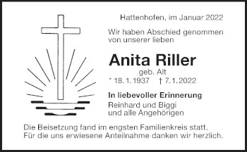 Traueranzeige von Anita Riller von NWZ Neue Württembergische Zeitung