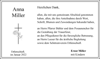 Traueranzeige von Anna Miller von SÜDWEST PRESSE Ausgabe Ulm/Neu-Ulm