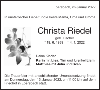 Traueranzeige von Christa Riedel von NWZ Neue Württembergische Zeitung