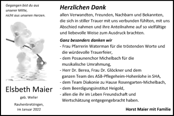 Traueranzeige von Elsbeth Maier von Haller Tagblatt