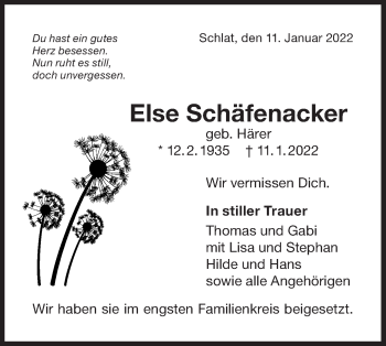 Traueranzeige von Else Schäfenacker von NWZ Neue Württembergische Zeitung